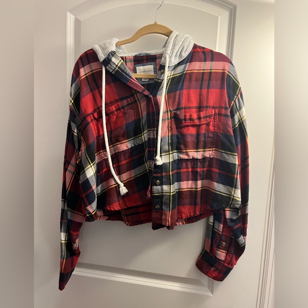American Eagle Outfitters Red and Blue Plaid Shirt